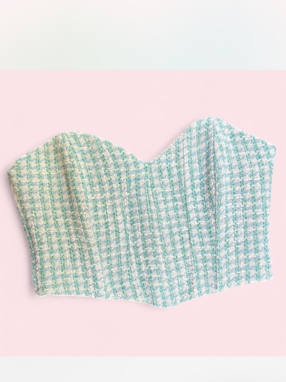 Strapless Tweed Bustier Top in Mint and White